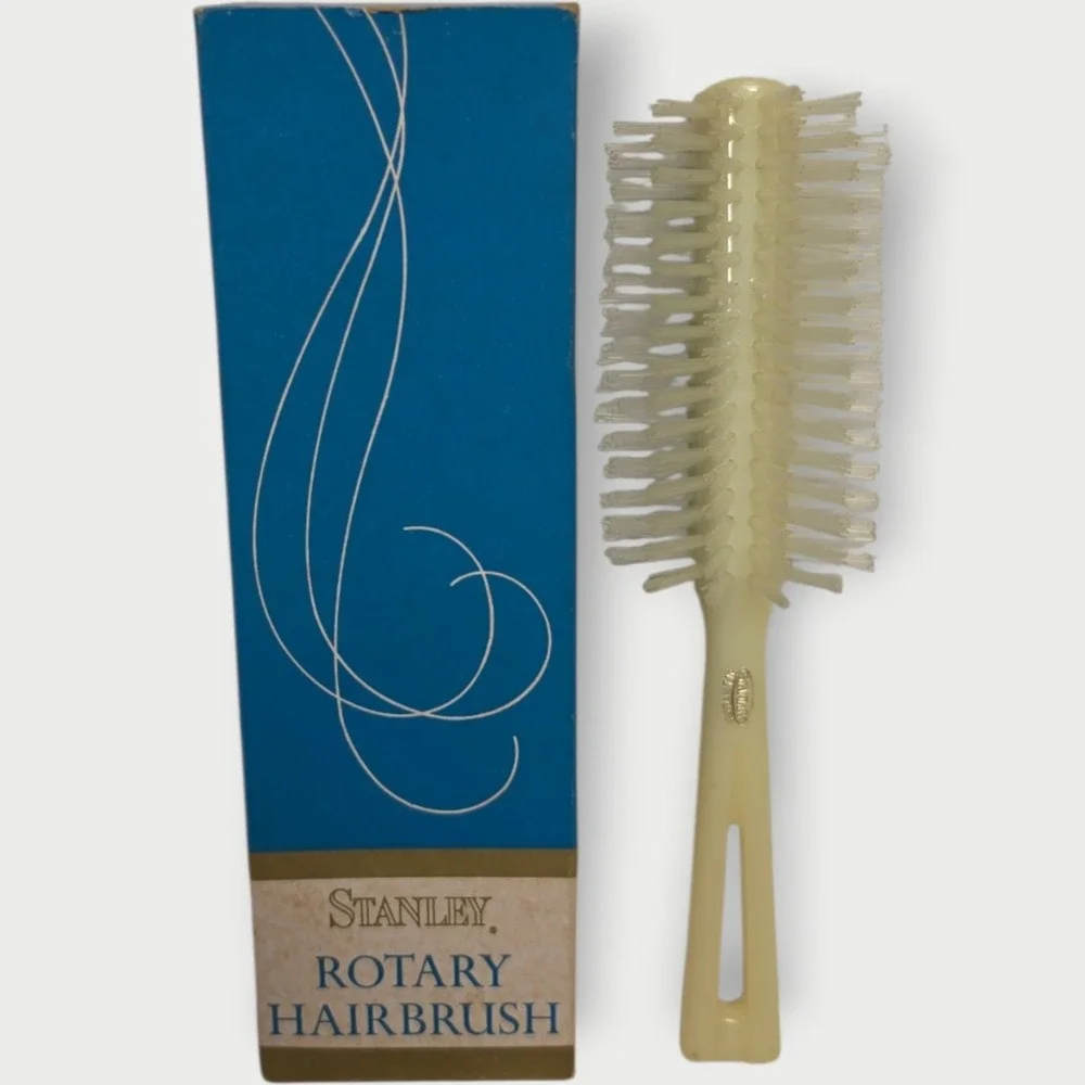 NEW Vintage STANLEY ROTARY‎ Hairbrush Half Round Crescent BONE COLOR Nylon NOS